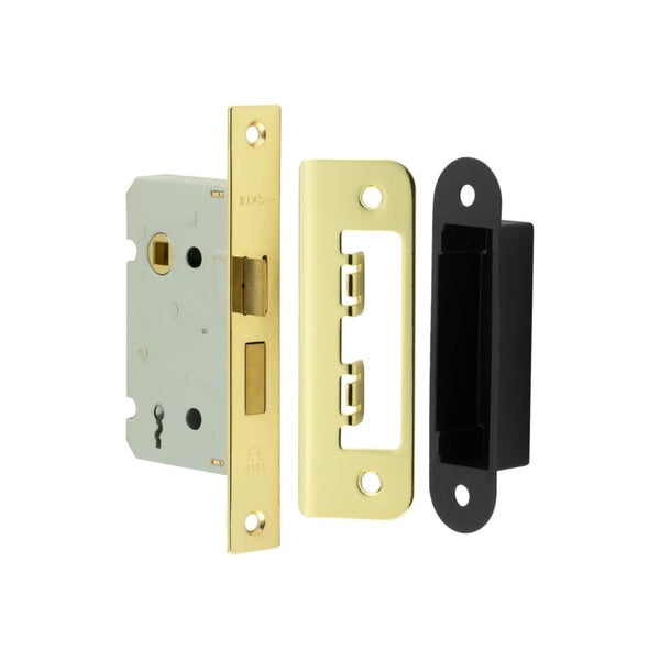 Jedo Kontrax 2 Lever Sashlocks with Square Forend & Radiused Strike Plate 65mm Electro Brassed - JL470EB - Choice Handles