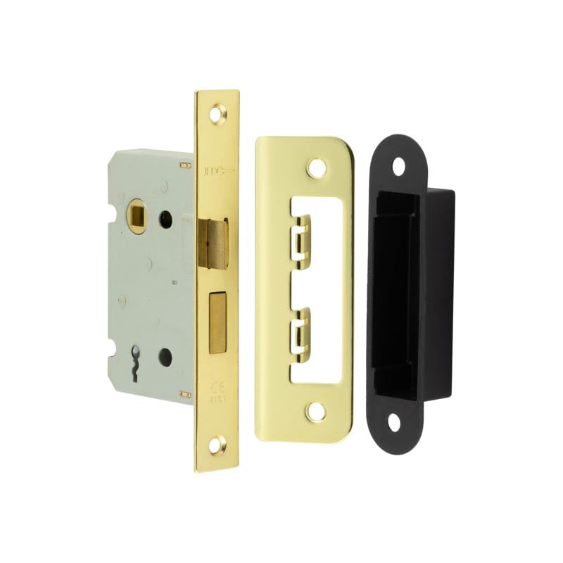 Jedo Kontrax 2 Lever Sashlocks with Square Forend & Radiused Strike Plate 65mm Electro Brassed - JL470EB - Choice Handles