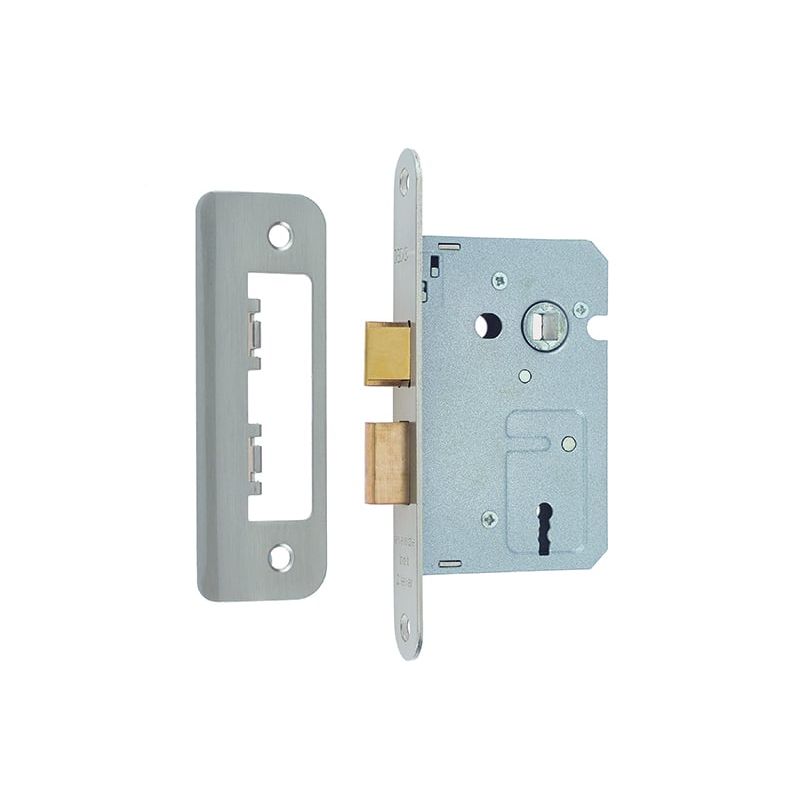 Jedo Kontrax 2 Lever Sashlocks with Radiused Forend & Strike Plate 65mm Satin Nickel - JL470RSN - Choice Handles