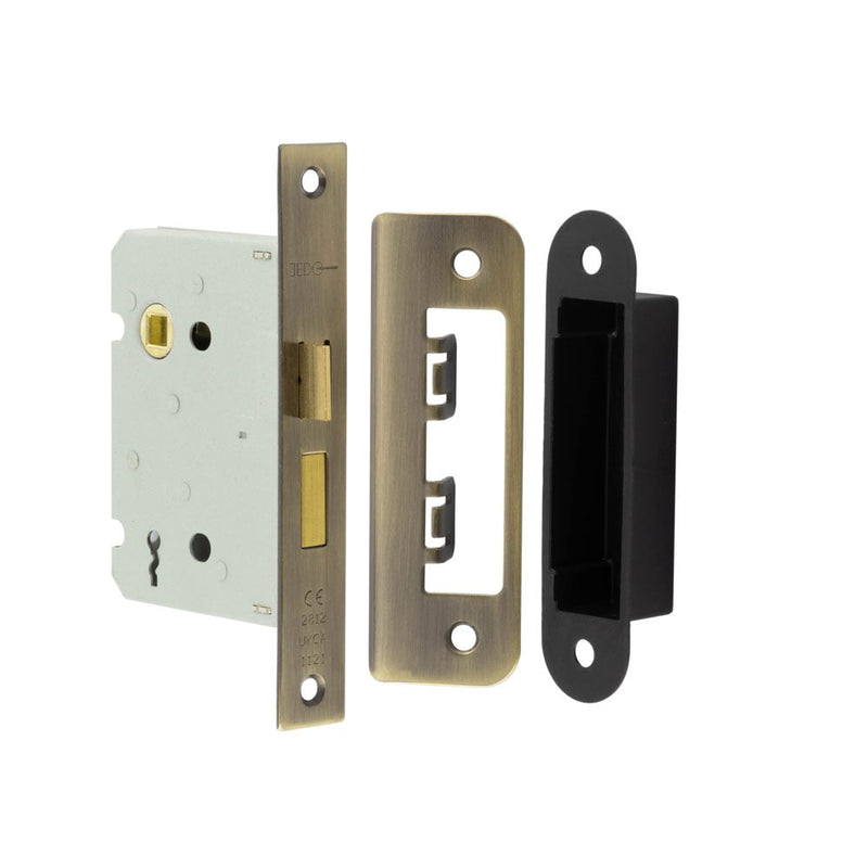 Jedo Kontrax 2 Lever Sashlocks with Square Forend & Radiused Strike Plate 76mm Antique Brass - JL480AB - Choice Handles