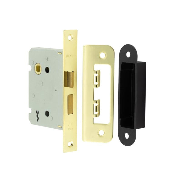 Jedo Kontrax 2 Lever Sashlocks with Square Forend & Radiused Strike Plate 76mm Electro Brassed - JL480EB - Choice Handles