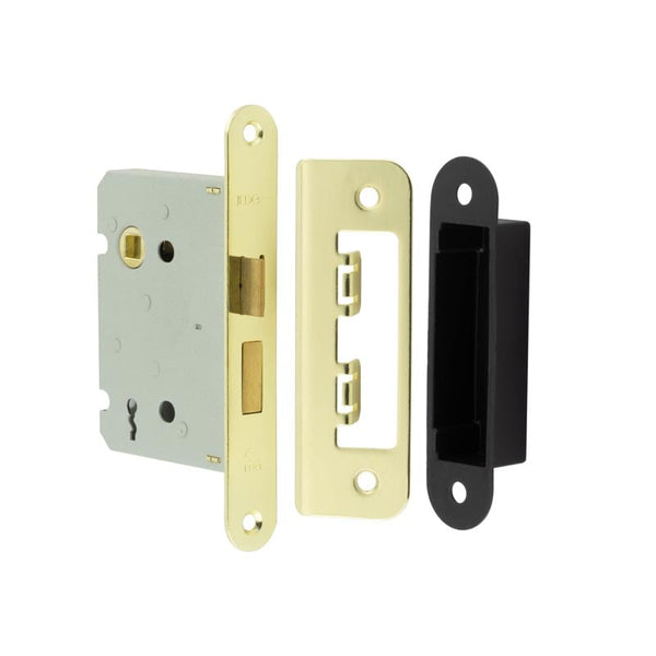 Jedo Kontrax 2 Lever Sashlocks with Radiused Forend & Strike Plate 76mm Electro Brassed - JL480REB - Choice Handles