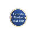 Frelan - Automatic Fire Door Keep Clear Sign 76mm dia - Polished Brass - JS110PB - Choice Handles