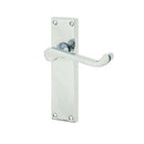 Jedo - Victorian Scroll Door Handle on Long Latchset Plate - Polished Chrome - JV11LPC - Choice Handles