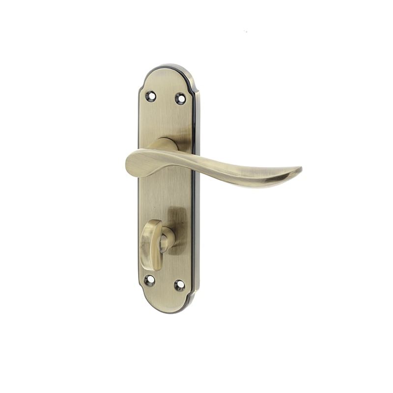 Henley Suite Door Handle on Bathroom Plate Antique Brass - JV193AB - Choice Handles