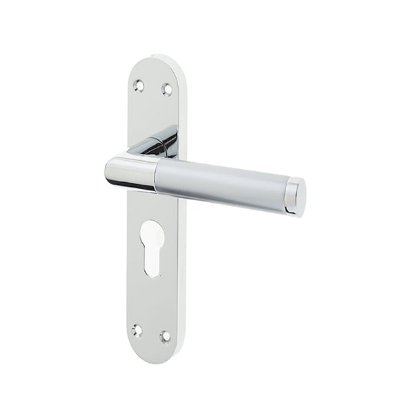 Mitred Suite Door Handle on Euro Profile Lockplate Polished Chrome/Satin Chrome - JV436EPCSC - Choice Handles