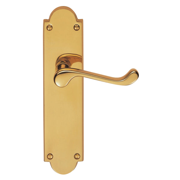 Carlisle Brass - Victorian Scroll Lever on Shaped Latch Backplate - Polished Brass - M67 - Choice Handles