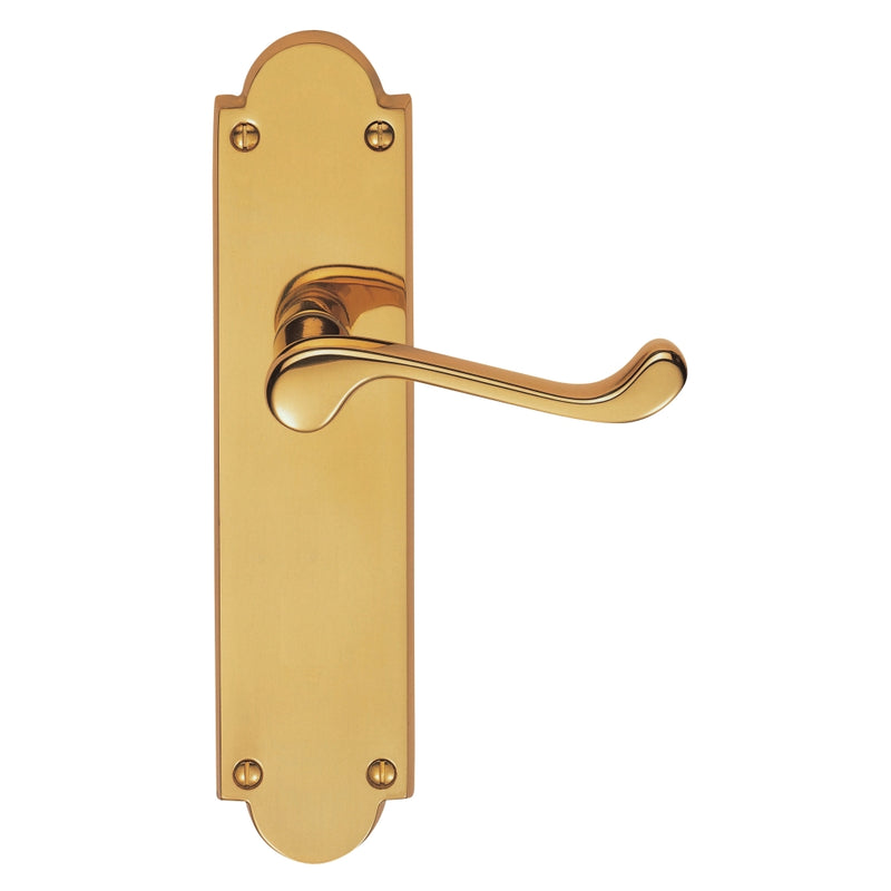 Carlisle Brass - Victorian Scroll Lever on Shaped Latch Backplate - Polished Brass - M67 - Choice Handles