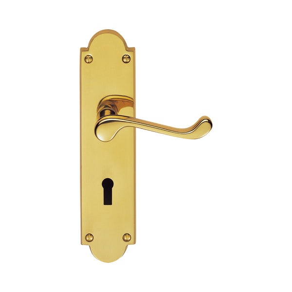 Carlisle Brass - Victorian Scroll Lever on Shaped Lock Backplate - Polished Brass - M68 - Choice Handles