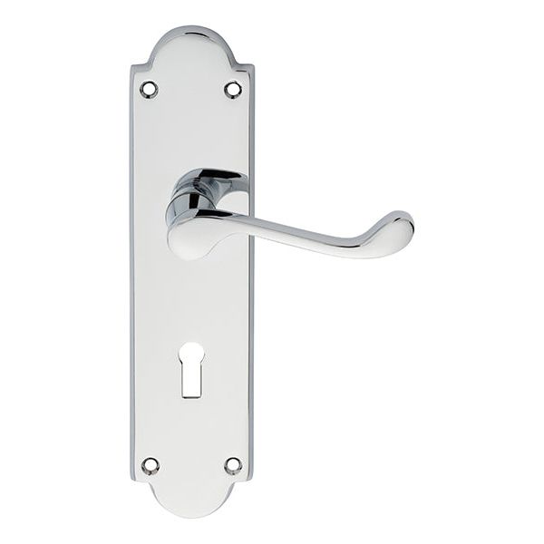 Carlisle Brass - Victorian Scroll Lever on Shaped Lock Backplate - Polished Chrome - M68CP - Choice Handles