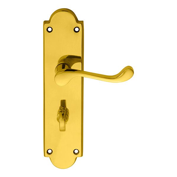 Carlisle Brass - Victorian Scroll Lever on Shaped WC Backplate - Polished Brass - M68WC - Choice Handles