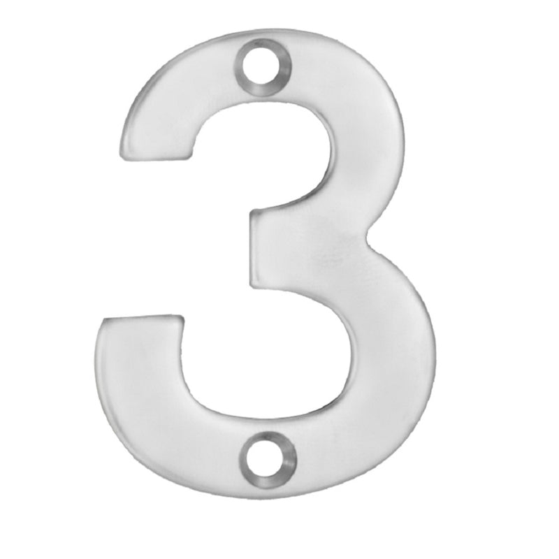 Eurospec - 50mm Door Numerals Number 3 - Satin Stainless Steel - NUM10503SSS