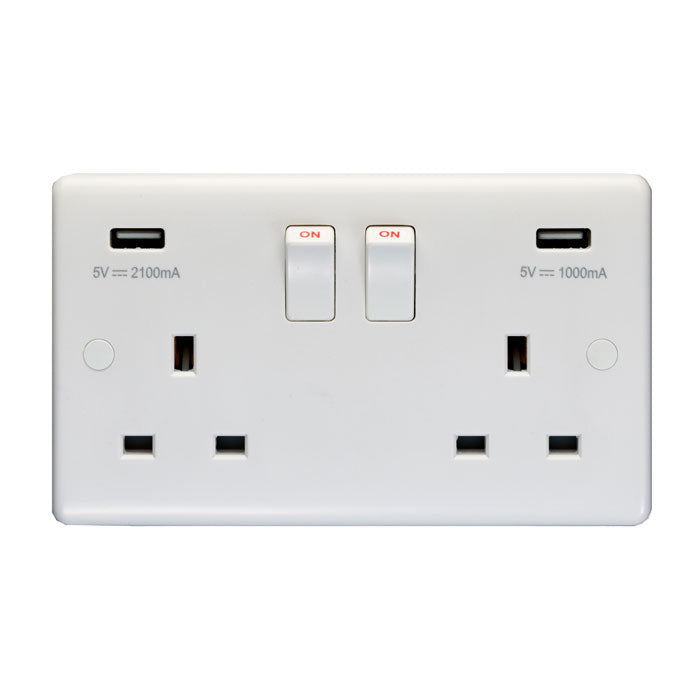 Eurolite Enhance White Plastic 2 Gang Usb Socket - White - PL4620