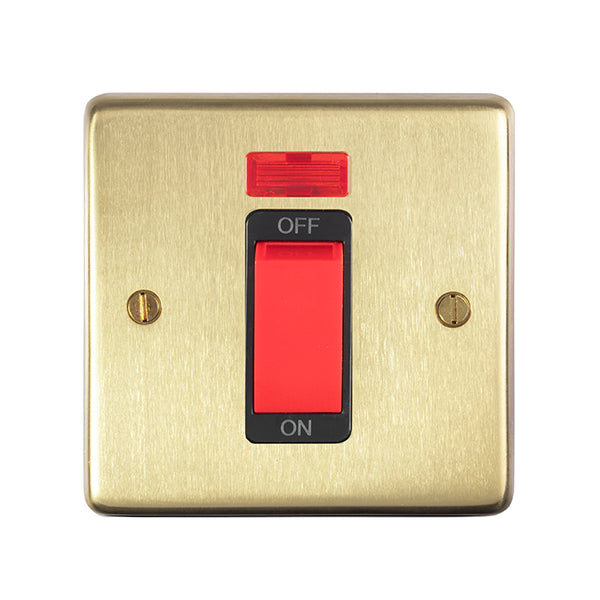 Eurolite Stainless steel 45Amp Switch With Neon Indicator - Satin Brass - SB45ASWNSB - Choice Handles