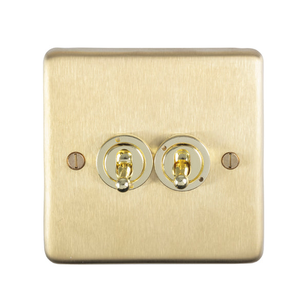 Eurolite Stainless steel 2 Gang Toggle Switch - Satin Brass - SBT2SW - Choice Handles