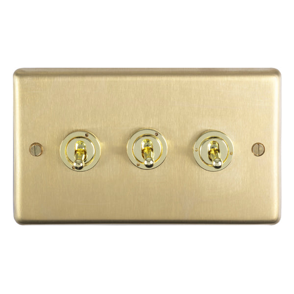 Eurolite Stainless steel 3 Gang Toggle Switch - Satin Brass - SBT3SW - Choice Handles
