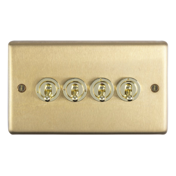 Eurolite Stainless steel 4 Gang Toggle Switch - Satin Brass - SBT4SW - Choice Handles