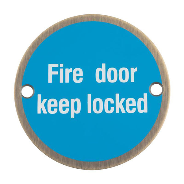 Eurospec - Signage Fire Door - Keep Locked - Antique Brass - SEX1015AB