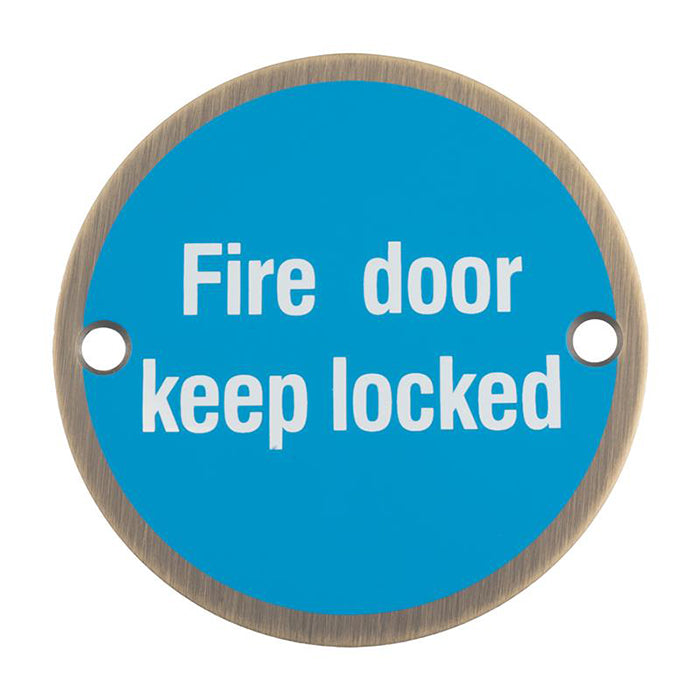 Eurospec - Signage Fire Door - Keep Locked - Antique Brass - SEX1015AB