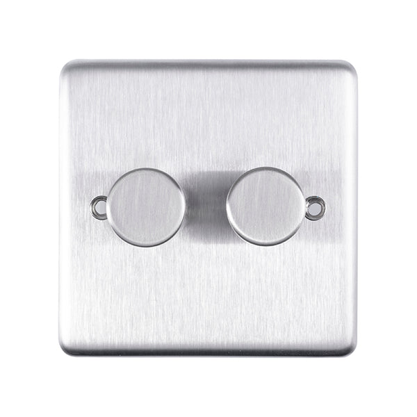Eurolite Stainless steel 2 Gang Dimmer - Satin Stainless Steel - SSS2DLED - Choice Handles