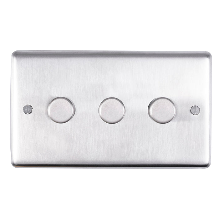 Eurolite Stainless steel 3 Gang Dimmer - Satin Stainless Steel - SSS3DLED - Choice Handles