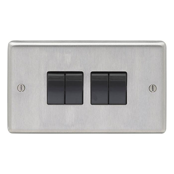 Eurolite Stainless steel 4 Gang Switch - Satin Stainless Steel - SSS4SWB - Choice Handles