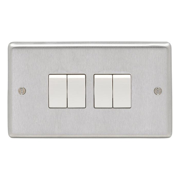 Eurolite Stainless steel 4 Gang Switch - Satin Stainless Steel - SSS4SWW - Choice Handles
