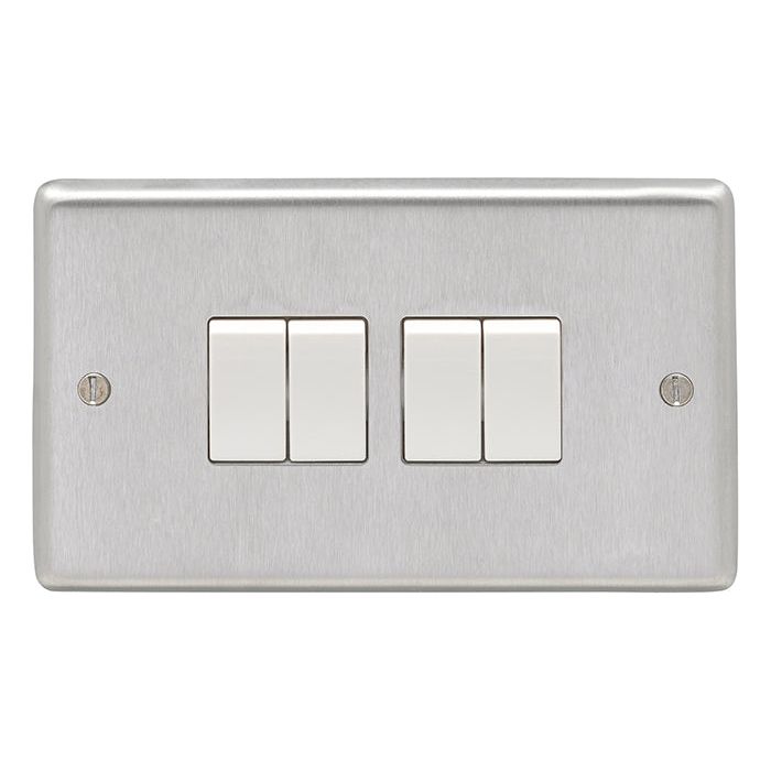Eurolite Stainless steel 4 Gang Switch - Satin Stainless Steel - SSS4SWW - Choice Handles