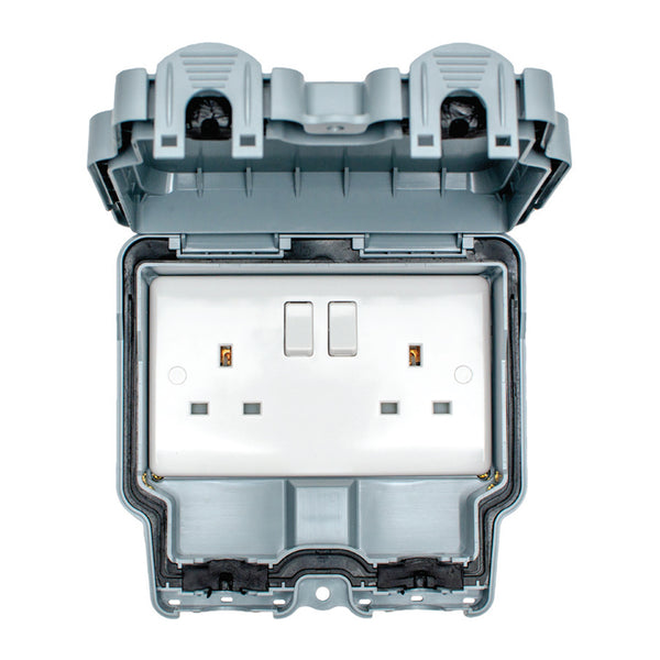 Eurolite Utility 2 Gang Switched Socket - Grey - WP4100 - Choice Handles