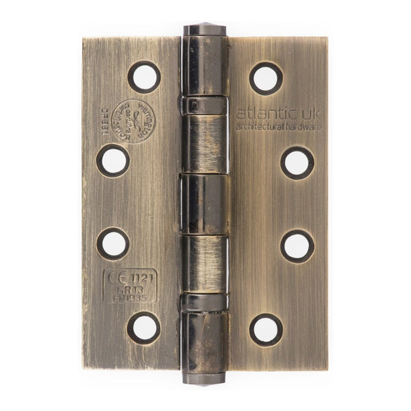 Atlantic Ball Bearing Hinges Grade 13 Fire Rated 4" x 3" x 3mm - Antique Brass - AH1433AB - Pair - Choice Handles