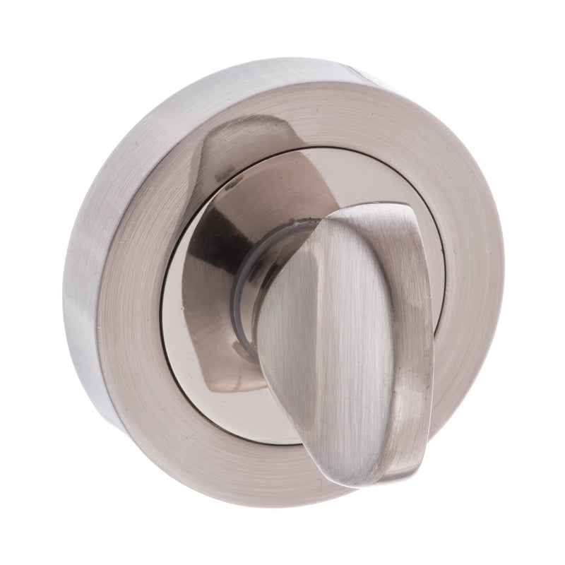 Mediterranean WC Turn and Release on Round Rose - Satin Nickel/Polished Nickel - MWCSNNP - Choice Handles