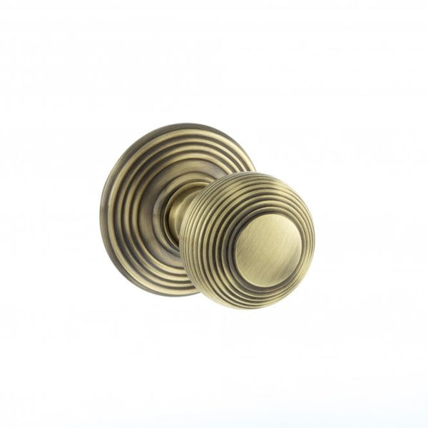Atlantic Old English Ripon Solid Brass Reeded Mortice Knob on Concealed Fix Rose - Antique Brass - OE50RMKAB - Choice Handles