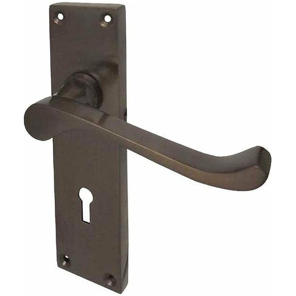 Frelan - Scroll Door Handles On Backplate - Lever Lock - Dark Bronze - JV10DB - Choice Handles