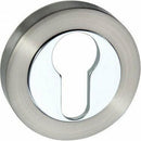 Atlantic Senza Pari Euro Escutcheon on Round Rose - Satin Nickel/Polished Chrome - SPMESCESNCP - Choice Handles