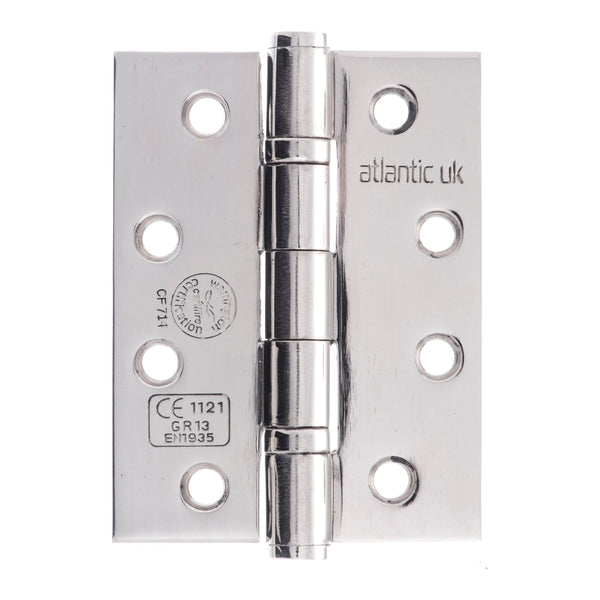 Atlantic Ball Bearing Hinges Grade 13 Fire Rated 4" x 3" x 3mm - Polished Stainless Steel - AH1433PSS - Pair - Choice Handles