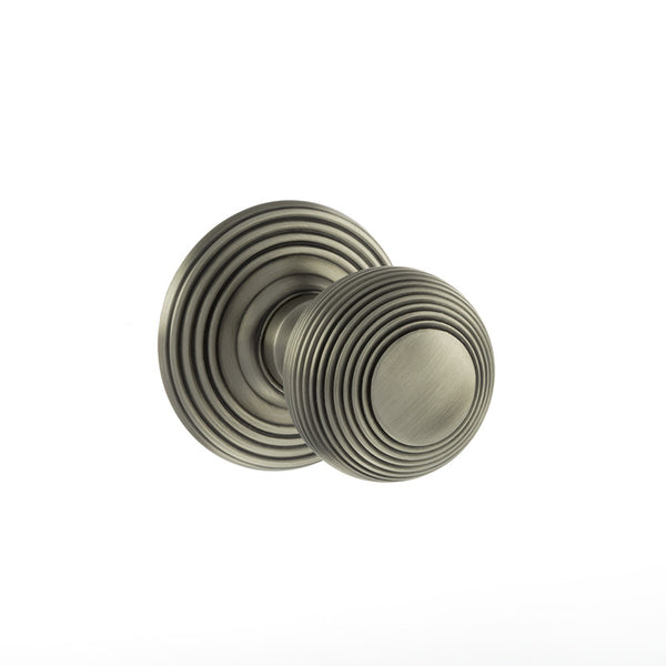 Atlantic Old English Ripon Solid Brass Reeded Mortice Knob on Concealed Fix Rose - Matt Gun Metal - OE50RMKMBN - Choice Handles