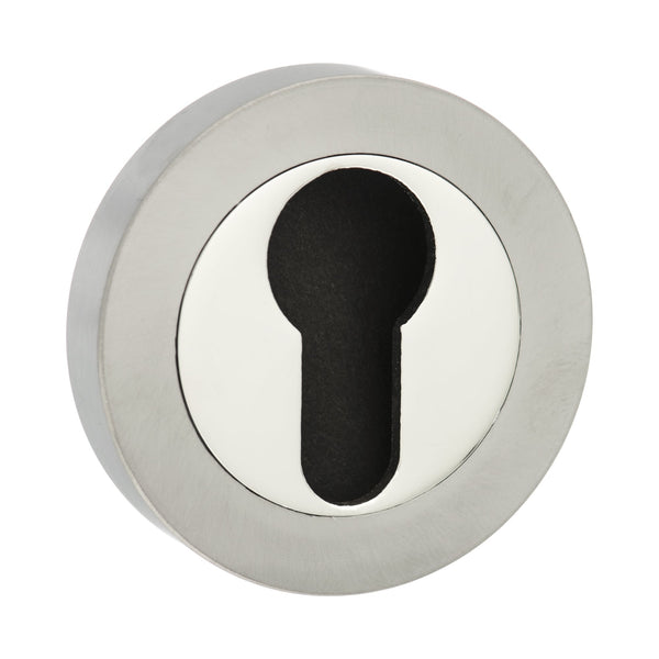 Atlantic Mediterranean Euro Escutcheon on Round Rose - Satin Nickel/Polished Nickel - MESCESNNP - Choice Handles