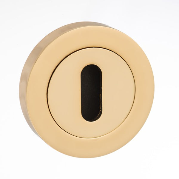 Atlantic Mediterranean Key Escutcheon on Round Rose - Polished Brass - MESCKBP - Choice Handles