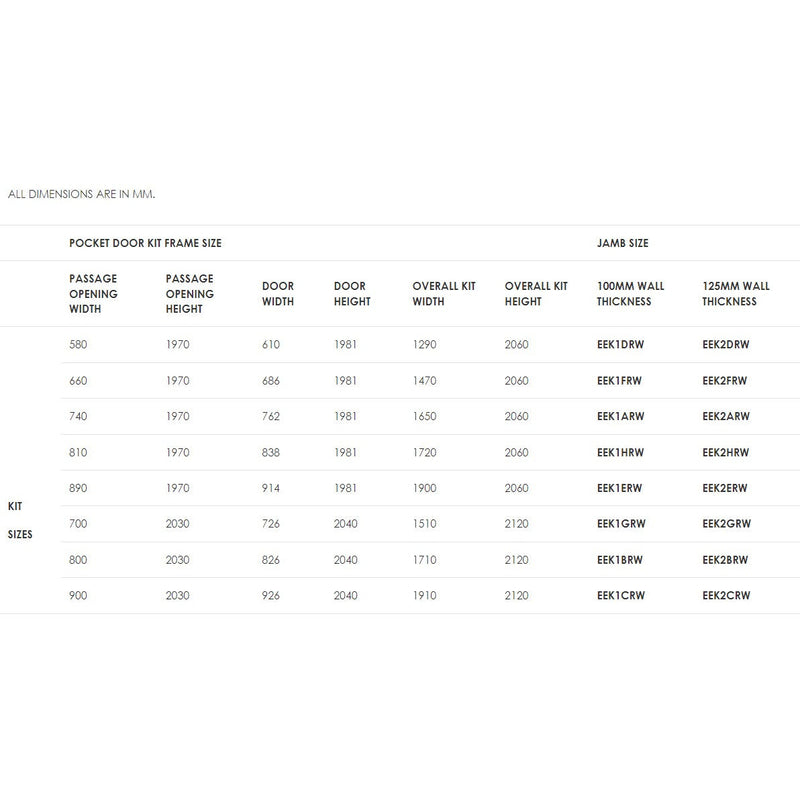 Ermetika EvoKit Single Pocket Door System 926x2040 Door 100mm WT - Raw Wood - EEK1CRW - Choice Handles