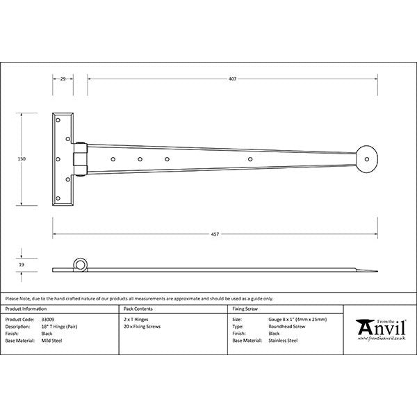 From The Anvil - 18" Penny End T Hinge (pair) - Black - 33009 - Choice Handles