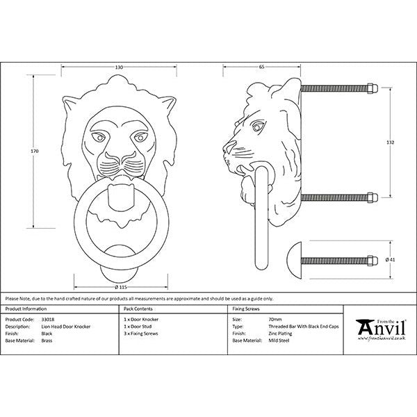 From The Anvil - Lion Head Door Knocker - Black - 33018 - Choice Handles