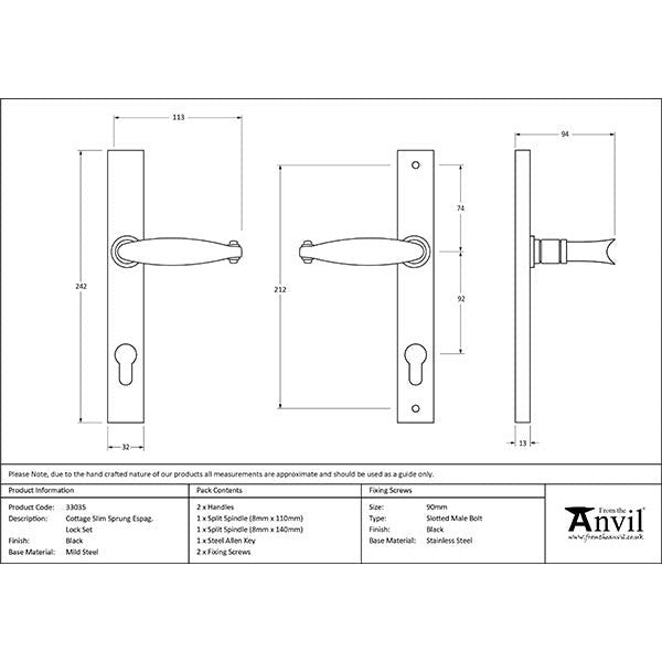 From The Anvil - Slimline Lever Espag. Lock Set - Black - 33035 - Choice Handles
