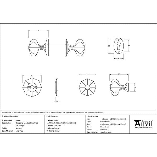 From The Anvil - Beeswax Large Octagonal Mortice/Rim Knob Set - Beeswax - 33064 - Choice Handles
