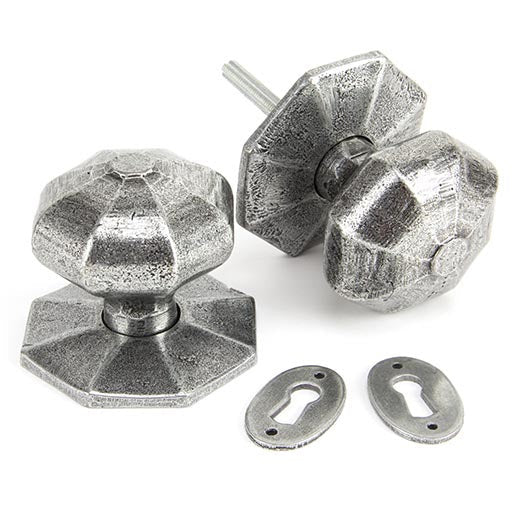 From The Anvil - Pewter Large Octagonal Mortice/Rim Knob Set - Pewter Patina - 33066 - Choice Handles