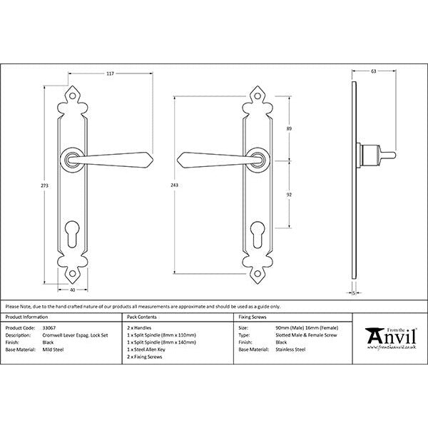 From The Anvil - Cromwell Lever Espag. Lock Set - Black - 33067 - Choice Handles