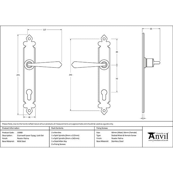 From The Anvil - Cromwell Lever Espag. Lock Set - Pewter Patina - 33068 - Choice Handles
