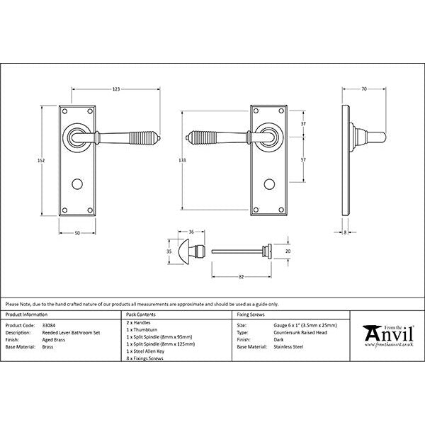 From The Anvil - Reeded Lever Bathroom Set - Aged Brass - 33084 - Choice Handles