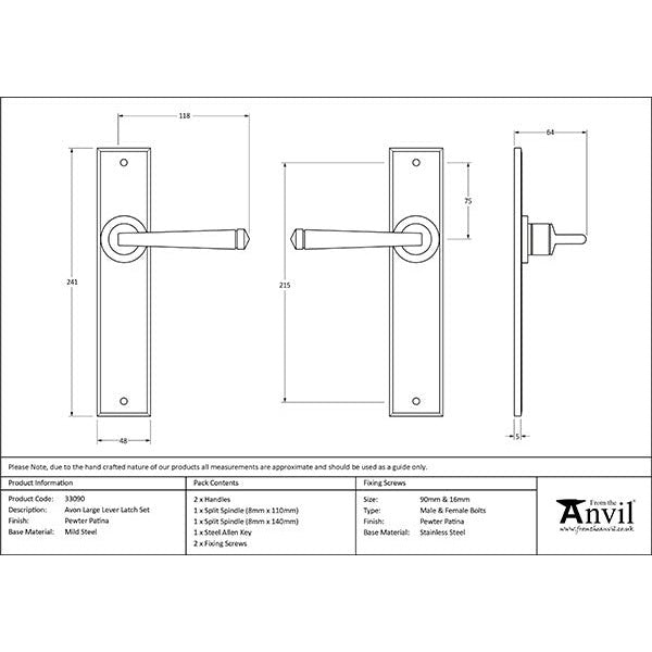 From The Anvil - Large Avon Lever Latch Set - Pewter Patina - 33090 - Choice Handles