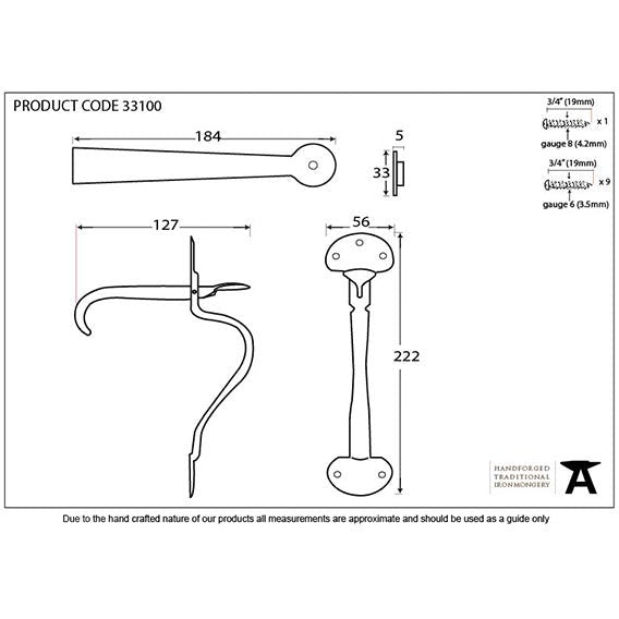 From The Anvil - Slim Bean Thumblatch - Beeswax - 33100 - Choice Handles