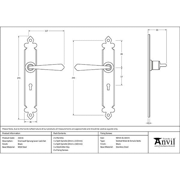 From The Anvil - Cromwell Lever Lock Set - Black - 33116 - Choice Handles